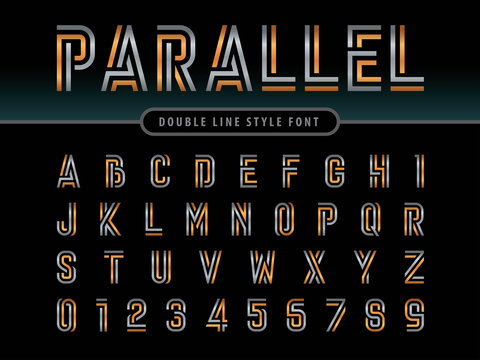 Vector of Modern Alphabet Letters and numbers, Parallel lines stylized rounded fonts