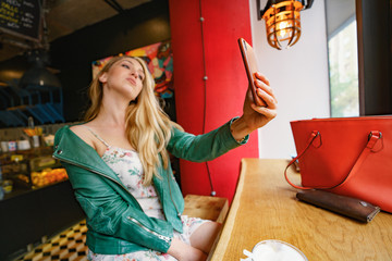 Modern Attractive Girl Taking Selfie