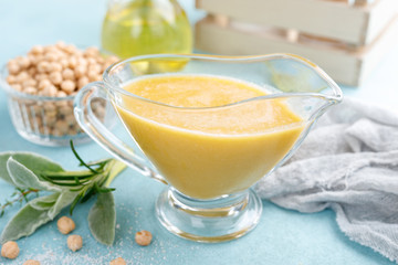 Chickpea sauce, hummus with ingredients for cooking