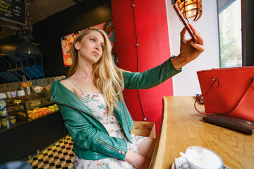 Modern Attractive Girl Taking Selfie