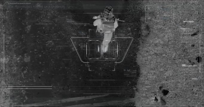 Drone with thermal night vision view of terrorists with camera zooming in