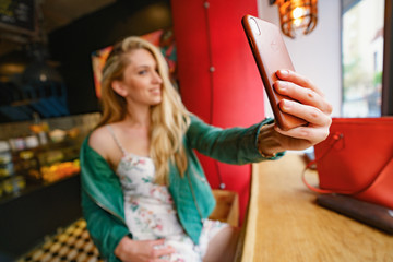 Modern Attractive Girl Taking Selfie
