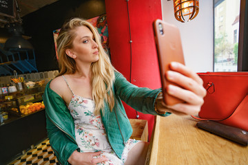 Modern Attractive Girl Taking Selfie