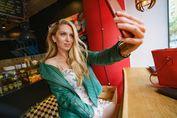 Modern Attractive Girl Taking Selfie