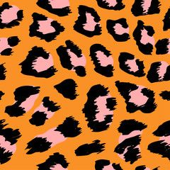 Leopard pattern design - funny  drawing seamless pattern. Lettering poster or t-shirt textile graphic design. / wallpaper, wrapping paper.