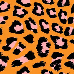 Rolgordijnen Oranje Luipaardpatroonontwerp - grappig tekenings naadloos patroon. Belettering poster of t-shirt textiel grafisch ontwerp. / behang, inpakpapier.