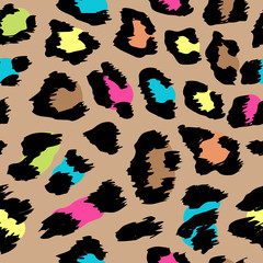 Obraz na płótnie Canvas Leopard pattern design - funny drawing seamless pattern. Lettering poster or t-shirt textile graphic design. / wallpaper, wrapping paper.