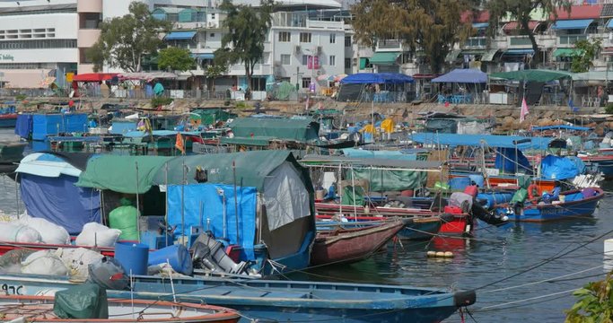 Crowd of small boats in the sea of Cheung chau island