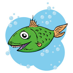 Fish icon. Vector illustration of a fish for food. Hand drawn cartoon fish.