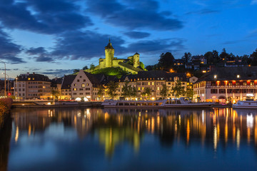 The medieval fortress Munot in twilight, schaffhausen, Switzerland