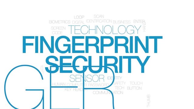 Fingerprint security animated word cloud. Kinetic typography.