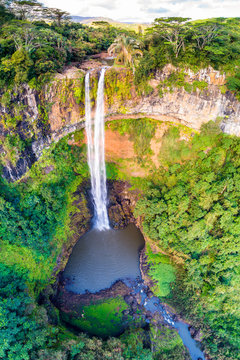Aerial view of Chamarel waterfall. Chamarel, Black River (Riviere Noir), Mauritius, Africa