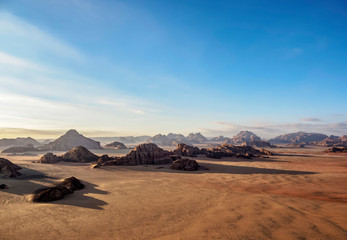 Landscape of Wadi Rum, aerial view from a balloon, Aqaba Governorate, Jordan