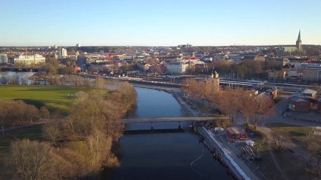 Aerial view of old historical Linkoping city in Sweden.