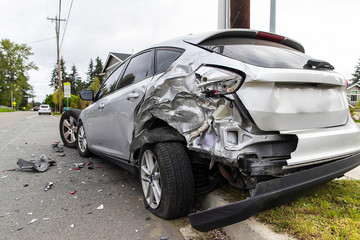 View from behind of a car crash