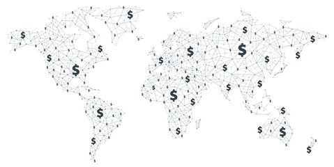 Naklejka na ściany i meble World Map - Global Money, Business and Connection