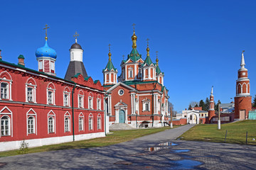 Fototapeta na wymiar The Holy Cross Cathedral of the Brusensky Monastery was designed by A. Kutepov in 1855. Located in the territory of the Kolomna Kremlin. Russia, Kolomna, April 2019.