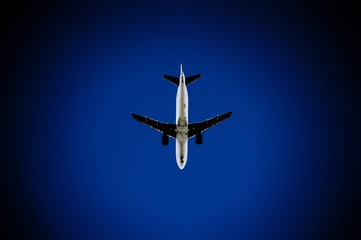Airplane flying in a blue sky
