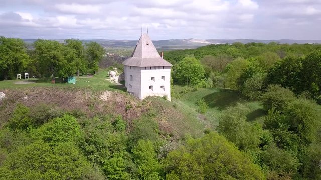 Aerial view of old castle in town of Halych, old Ukrainian capital in Ivano-Frankivsk region, Ukraine.