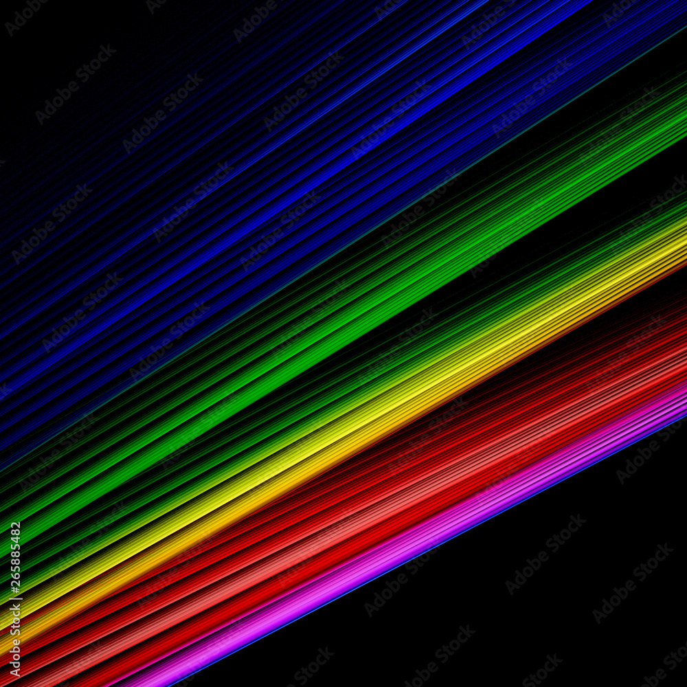 Poster abstract background with rainbow lines on black