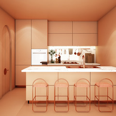 kitchen interior design in modern style,3d rendering,3d illustration