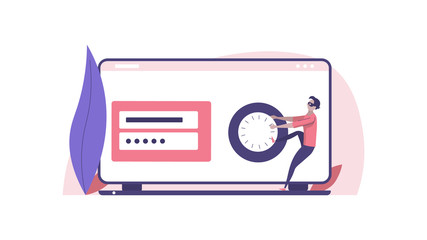 Concept of hacker attack, fraud investigation, internet phishing attack, evil win, personal privacy data, hacking and stealing email and money with tiny people. Vector illustration in flat design © Aleksandr