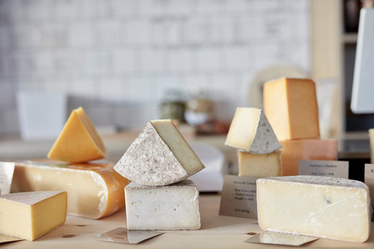 Varieties of cheese on table