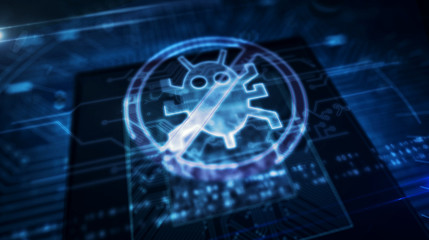 CPU on board with antivirus hologram display