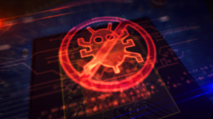 CPU on board with antivirus hologram display