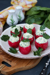 Radish Stuffed with Feta Cheese, Spinach and Boiled Egg