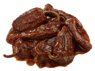 Chipotle smoke-dried jalapeno peppers,pile of, paths