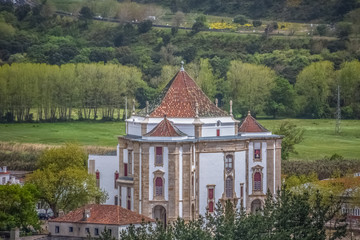 Full panoramic view of the classic baroque building, Lord Jesus da Pedra Sanctuary, Catholic religious building in Obidos