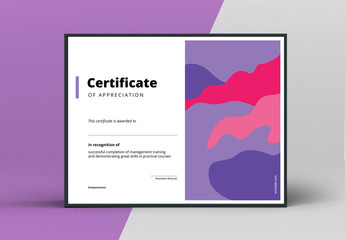 Certificate of Appreciation Layout with Pink and Purple Elements