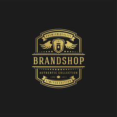 Luxury logo design template vector illustration victorian vignettes ornaments.