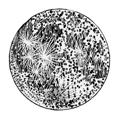 Full moon isolated. Antique vintage hand drawn line art and dot stipple work. Tattoo flesh design. Vector