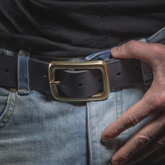 men's stylish leather belt close-up