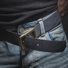 men's stylish leather belt close-up