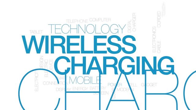Wireless charging animated word cloud. Kinetic typography.