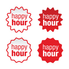 Happy hour sign label red