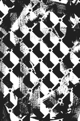 Grunge abstract isometric pattern. Vertical black and white backdrop.