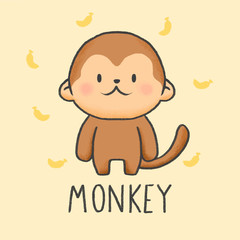 Cute Monkey cartoon hand drawn style