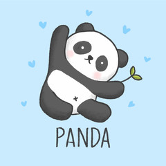 Naklejka premium Cute Panda cartoon hand drawn style