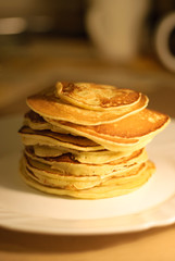 Tasty pancakes on white plate