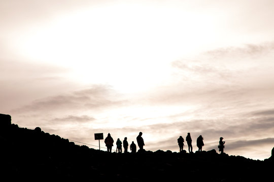 Group of sightseers on Glacier Mountaintop