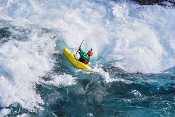 kayak adventure. Kayaking Futaleufu River, river class V, Patagonia