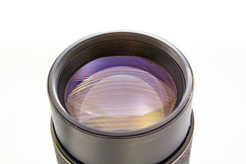 Closeup of old retro Photographic camera lens for film camera