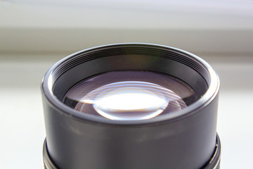 Closeup of old retro Photographic camera lens for film camera