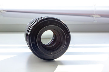 Closeup of old retro Photographic camera lens for film camera