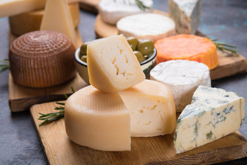 Aged cheese round and slices