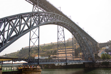Dom Luis I Bridge across Douro River, and Monastery of Serra do Pilar background, Porto, Portugal